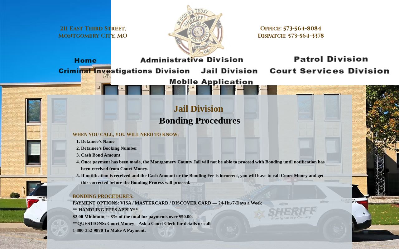 Montgomery County bond payment procedure before inmate release