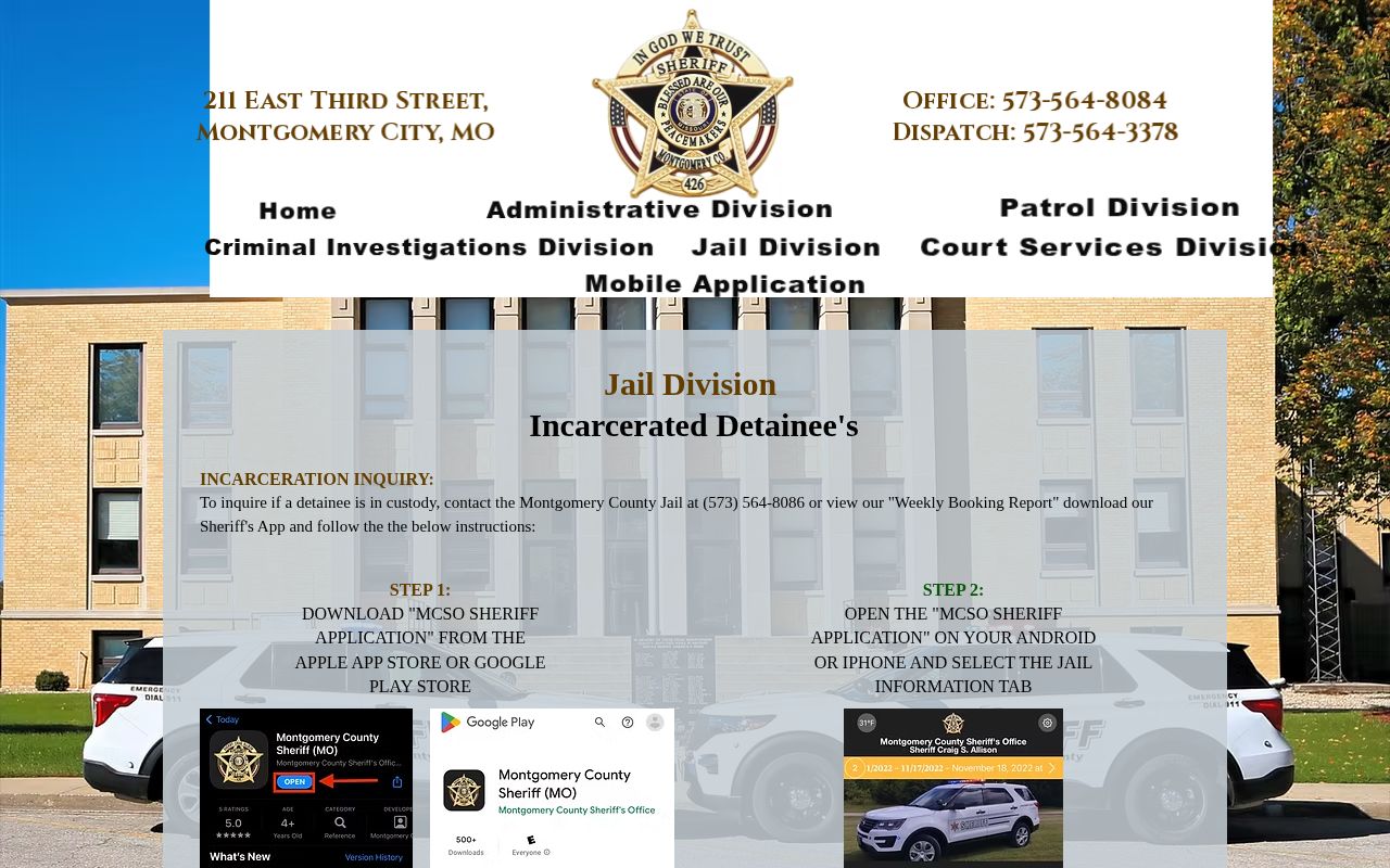 Montgomery County current custody phone and weekly booking report instructions