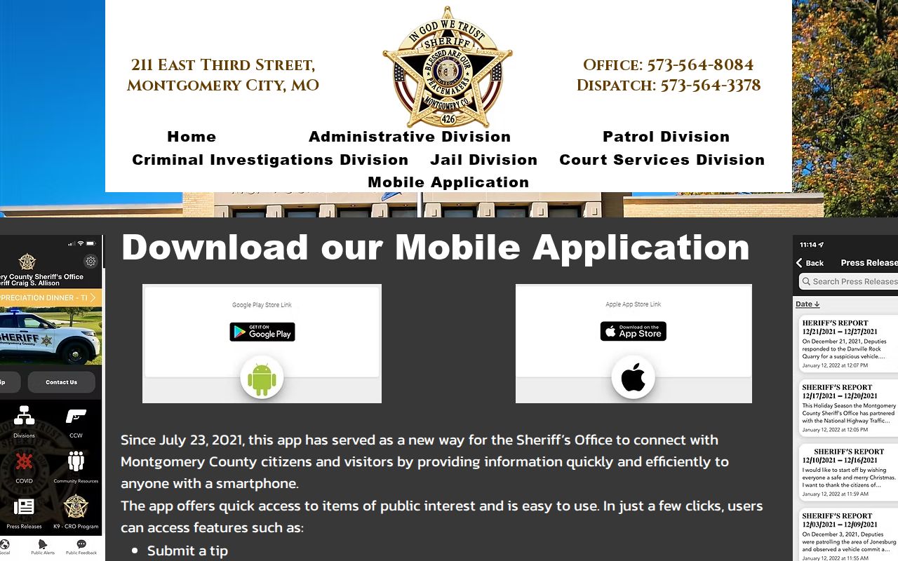 Montgomery County Sheriff app booking report options for released inmate photo research