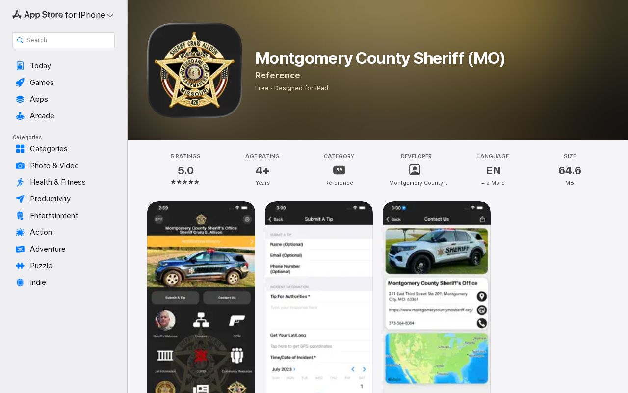 Montgomery County Sheriff official app listing for recent arrest and mugshot research