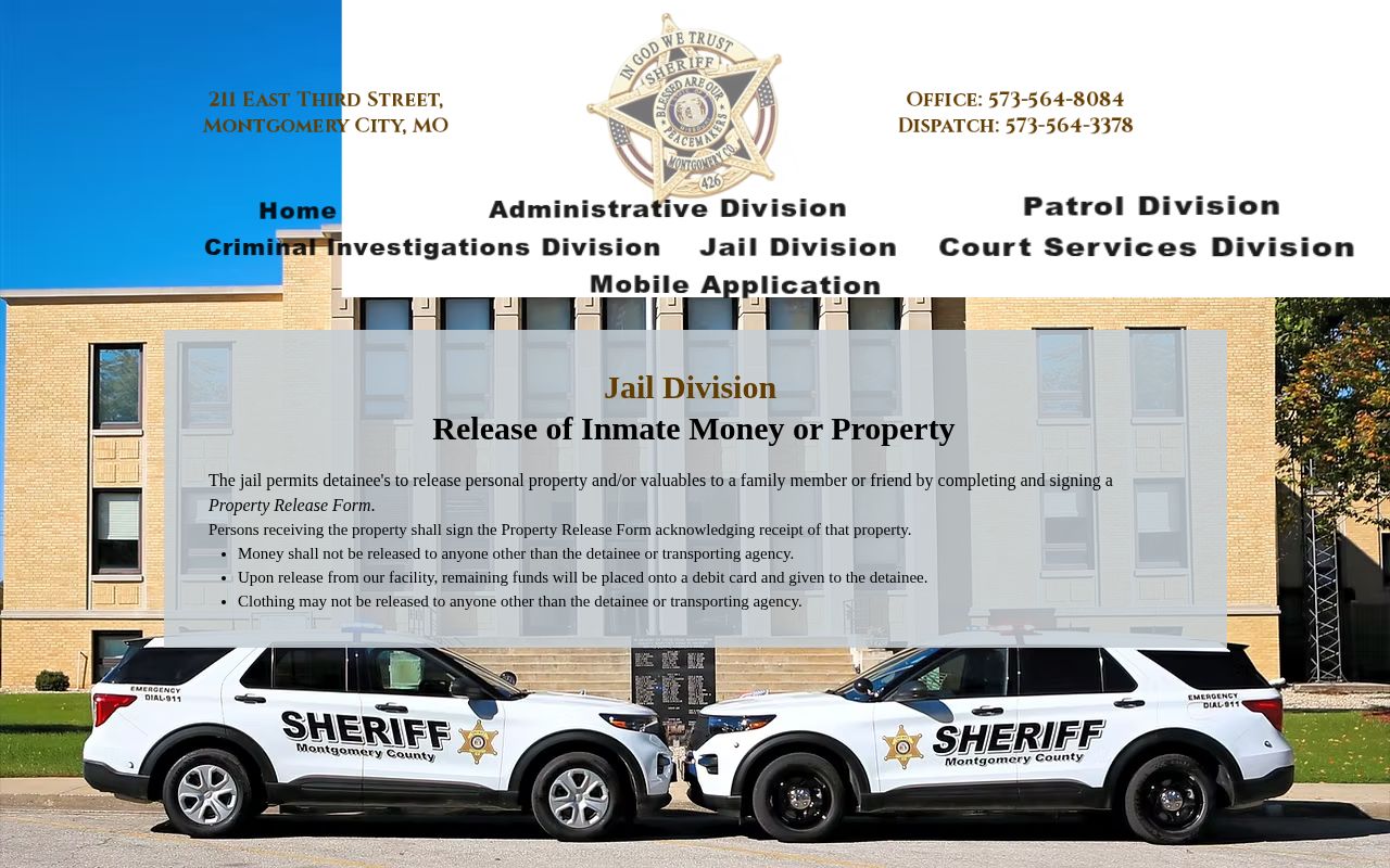 Montgomery County Jail property and funds process after release