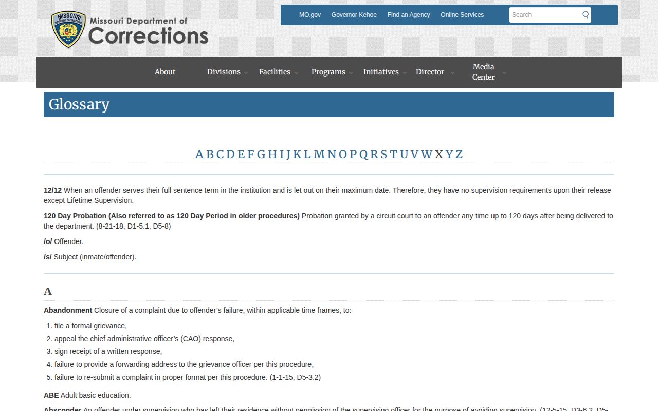 Missouri DOC release date definitions used for Montgomery County records