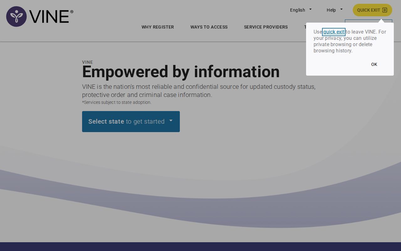 Missouri VINELink custody search landing screen