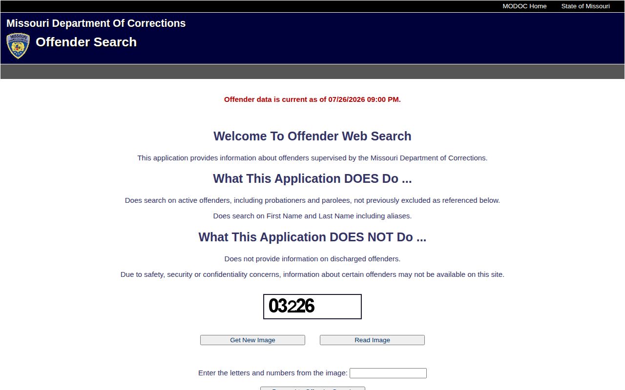 Missouri DOC search warning for discharged Montgomery County offenders